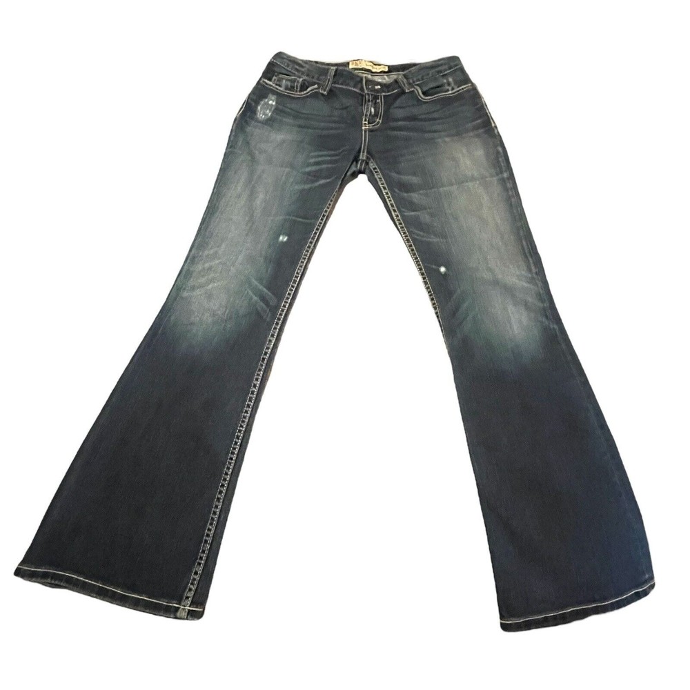 BKE Denim Sabrina Stretch Bootcut Jeans Womens 30x31.5 Blue Distressed Whiskered